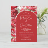 Rode en blozen Rozen boogvormige huwelijksuitnodig Kaart (Staand voorkant)