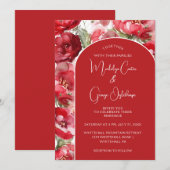 Rode en blozen Rozen boogvormige huwelijksuitnodig Kaart (Voorkant / Achterkant)