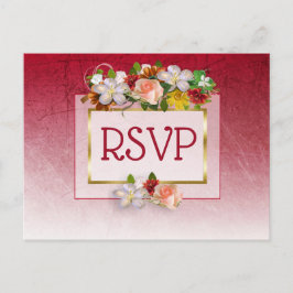 Rode en bordeauxrode bloemrozen RSVP-briefkaarten Uitnodiging Briefkaart