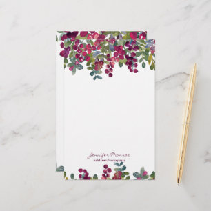 Rode en bordeauxrood waterverf bloemmotief geperso briefpapier