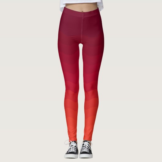 Rode en Bourgondische Ombre Waves Leggings (Voorkant)