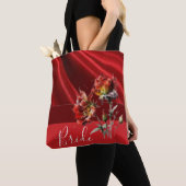 Rode en bruine bloem bruidstas tote bag (Dichtbij)