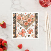 Rode en bruine bloemige vlinderkunst servet (Insitu)