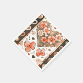 Rode en bruine bloemige vlinderkunst servet (Hoek)