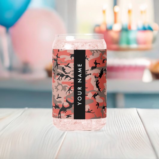 Rode en bruine camouflage Jouw naam personaliseren Blikvorm Glas (Insitu (Baby Shower))