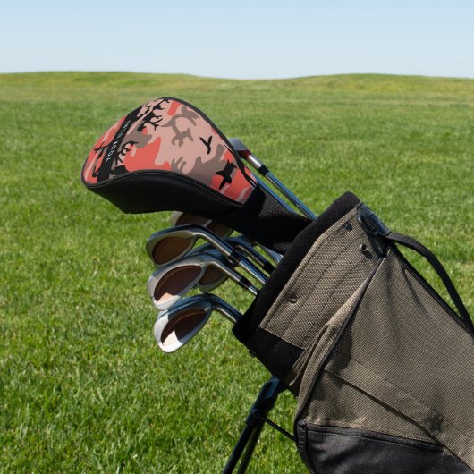 Rode en bruine camouflage Jouw naam personaliseren Golfheadcover (Insitu)