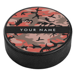Rode en bruine camouflage Jouw naam personaliseren Hockey Puck