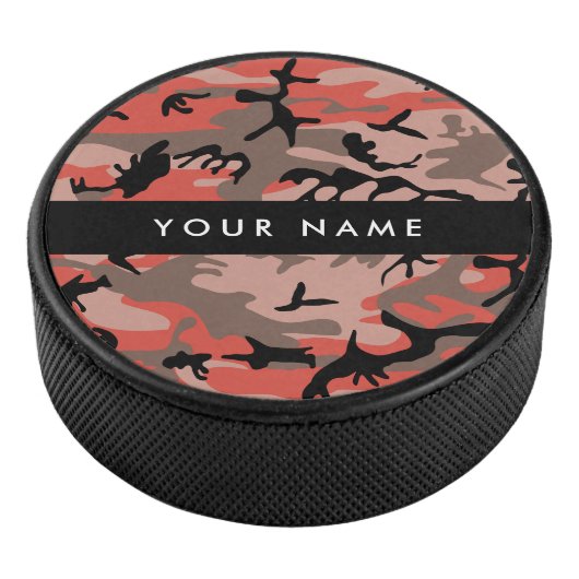 Rode en bruine camouflage Jouw naam personaliseren Hockey Puck (3/4)