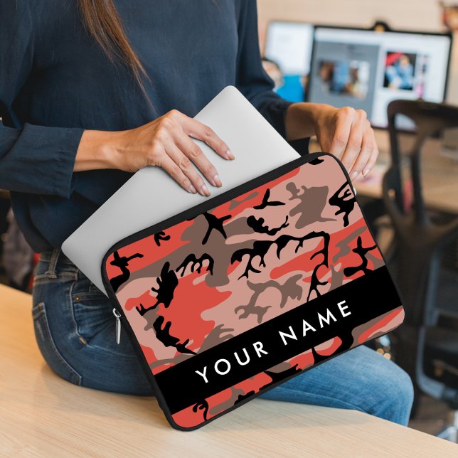 Rode en bruine camouflage Jouw naam personaliseren Laptop Sleeve (Creator heeft geüpload)