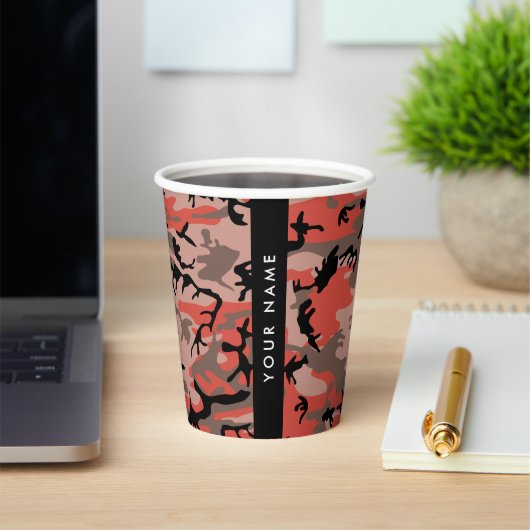 Rode en bruine camouflage Jouw naam personaliseren Papieren Bekers (Insitu)