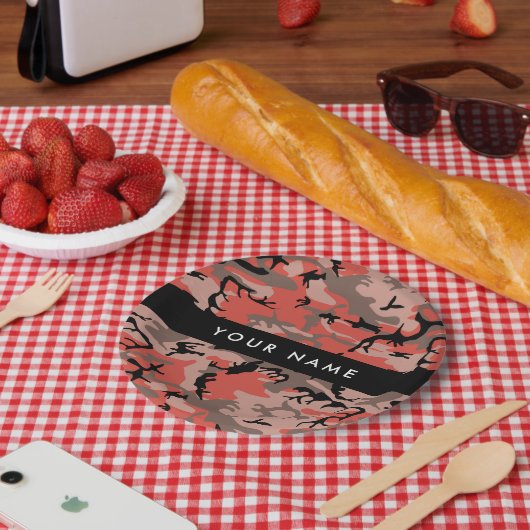 Rode en bruine camouflage Jouw naam personaliseren Papieren Bordje (Picknick)