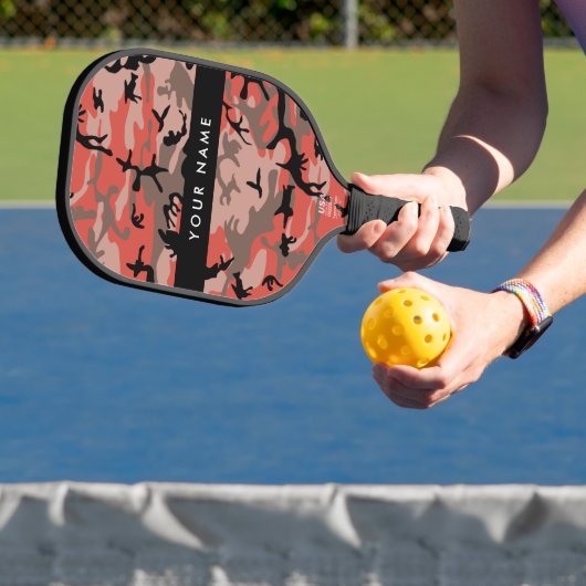 Rode en bruine camouflage Jouw naam personaliseren Pickleball Paddle (Insitu)