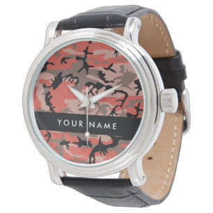 Rode en bruine camouflage personaliseer je naam horloge