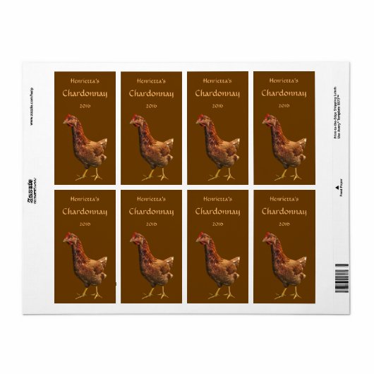 Rode en Bruine Kip Wijn Labels (Full Sheet)