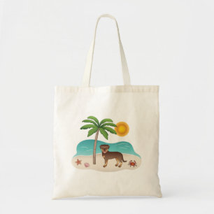 Rode en bruine Rottweiler op een tropisch zomerse Tote Bag