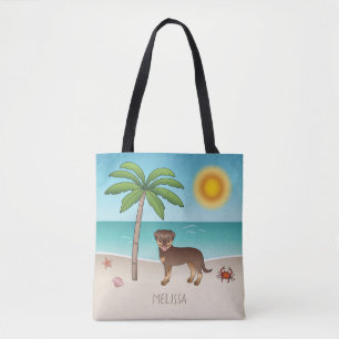 Rode en bruine Rottweiler op een tropisch zomerse Tote Bag