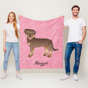 Rode En Bruine Rottweiler Op Roze Harten & Naam Fleece Deken