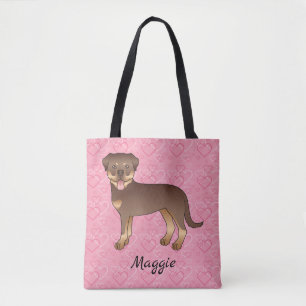 Rode En Bruine Rottweiler Op Roze Harten & Naam Tote Bag