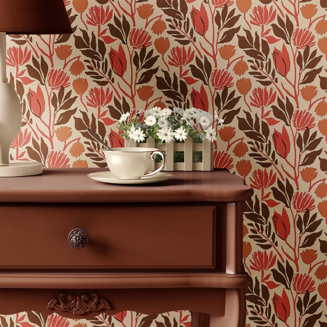 Rode en bruine vintage bloemen  behang (Creator heeft geüpload)