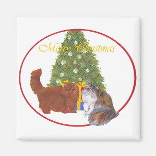 Rode en Calico Perzische Katten Kerstmis Magneet