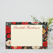 Rode en Crème Bloemen 5.5x8.5 Horizontale briefpap Briefpapier (Staand voorkant)