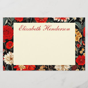 Rode en Crème Bloemen 5.5x8.5 Horizontale briefpap Briefpapier