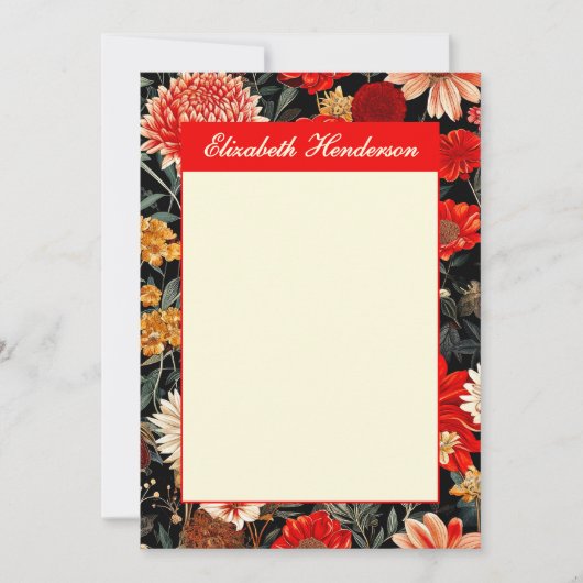 Rode en Crème Bloemen 5x7 Verticale Stationery Kaa (Voorkant)