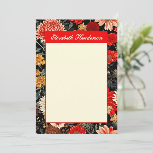 Rode en Crème Bloemen 5x7 Verticale Stationery Kaa (Staand voorkant)