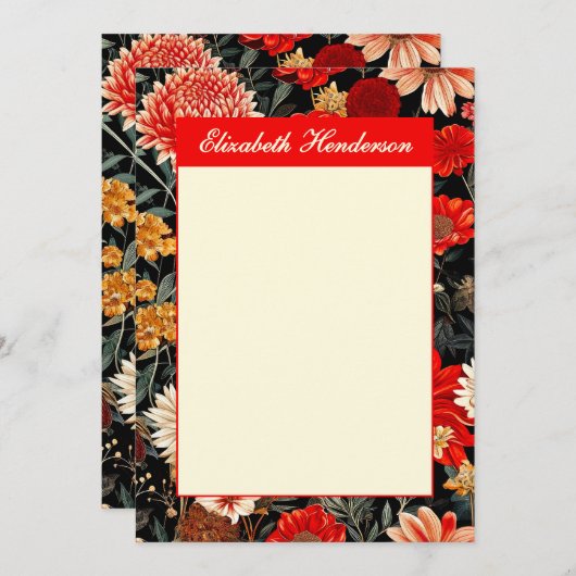 Rode en Crème Bloemen 5x7 Verticale Stationery Kaa (Voorkant / Achterkant)