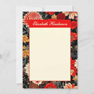 Rode en Crème Bloemen 5x7 Verticale Stationery Kaa