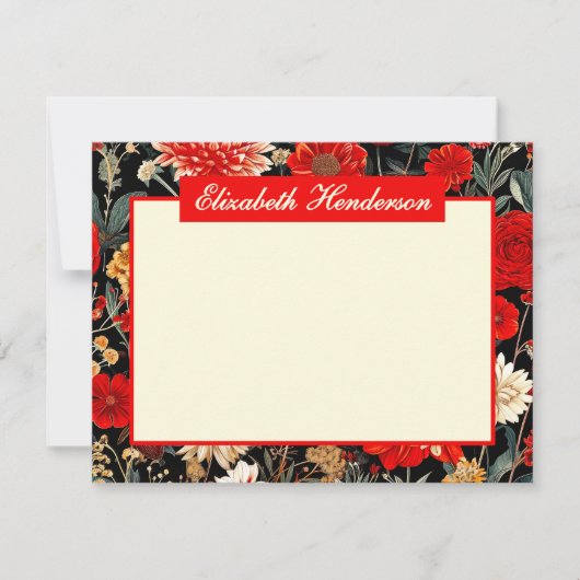 Rode en Crème Bloemen A6 Horizontale Stationery Ka Notitiekaartje (Voorkant)