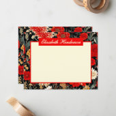 Rode en Crème Bloemen A6 Horizontale Stationery Ka Notitiekaartje (Voorkant / Achterkant in situ)