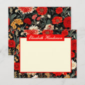 Rode en Crème Bloemen A6 Horizontale Stationery Ka Notitiekaartje (Voorkant / Achterkant)