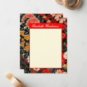 Rode en Crème Bloemen A6 Verticale Stationery Kaar Notitiekaartje (Voorkant / Achterkant in situ)