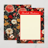 Rode en Crème Bloemen A6 Verticale Stationery Kaar Notitiekaartje (Voorkant / Achterkant)