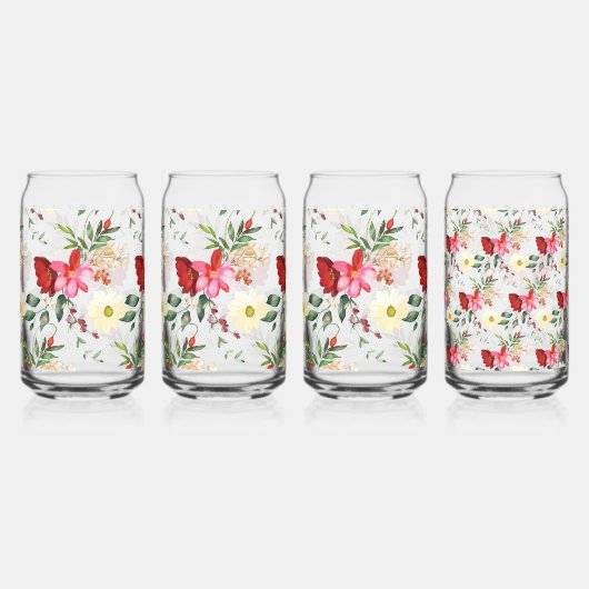  rode en crème bloemen blikvorm glas (Achterkant)