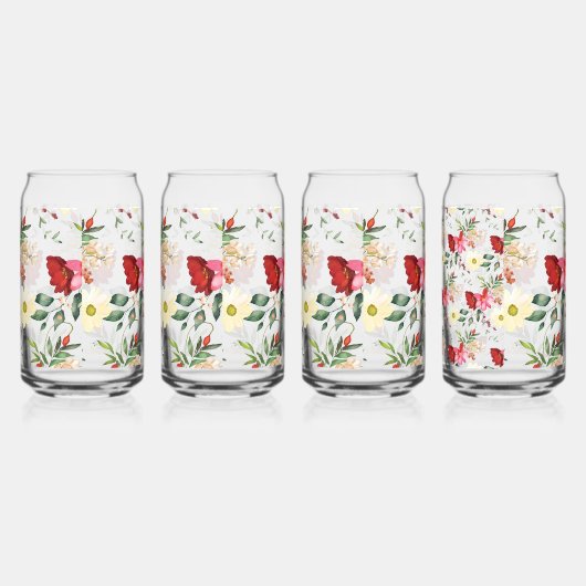  rode en crème bloemen blikvorm glas (Rechts)