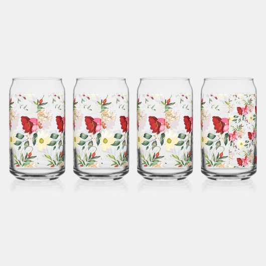  rode en crème bloemen blikvorm glas (Links)