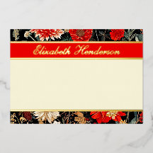 Rode en Crème Bloemen Horizontale Folie Stationery