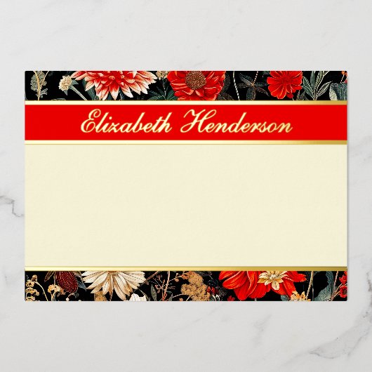 Rode en Crème Bloemen Horizontale Folie Stationery Uitnodiging (Voorkant)