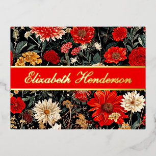 Rode en Crème Bloemen Stationery Folie Briefkaart