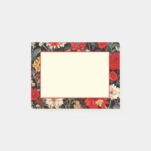 Rode en Crème Donkere Bloemen 4x3 Notities Post-it® Notes (Voorkant)