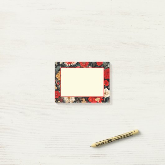 Rode en Crème Donkere Bloemen 4x3 Notities Post-it® Notes (Op bureau)