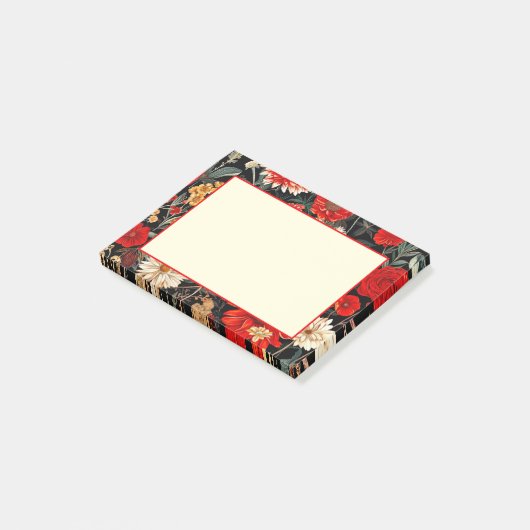 Rode en Crème Donkere Bloemen 4x3 Notities Post-it® Notes (Schuin)