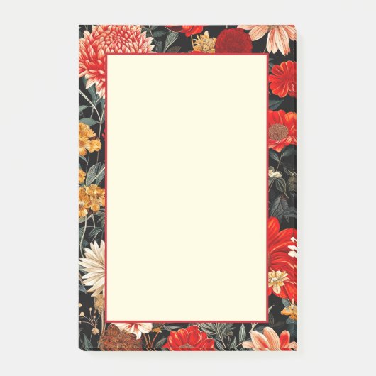 Rode en Crème Donkere Bloemen 4x6 Notities Post-it® Notes (Voorkant)