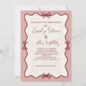 Rode en crème overlay foto bruiloft Uitnodiging (Voorkant)