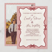 Rode en crème overlay foto bruiloft Uitnodiging (Voorkant / Achterkant)