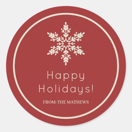Rode en Crème Sneeuwvlok Prettig Kerstmis Ronde Sticker (Voorkant)