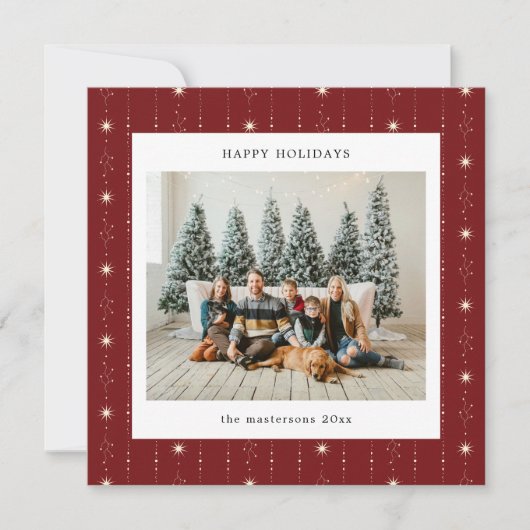 Rode en Crème Sterren Wallpaper Foto Vakantie Kaar Feestdagenkaart (Voorkant)