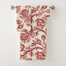 Rode en Crème Tulpen Toile - Frans Landelijk Decor Bad Handdoek